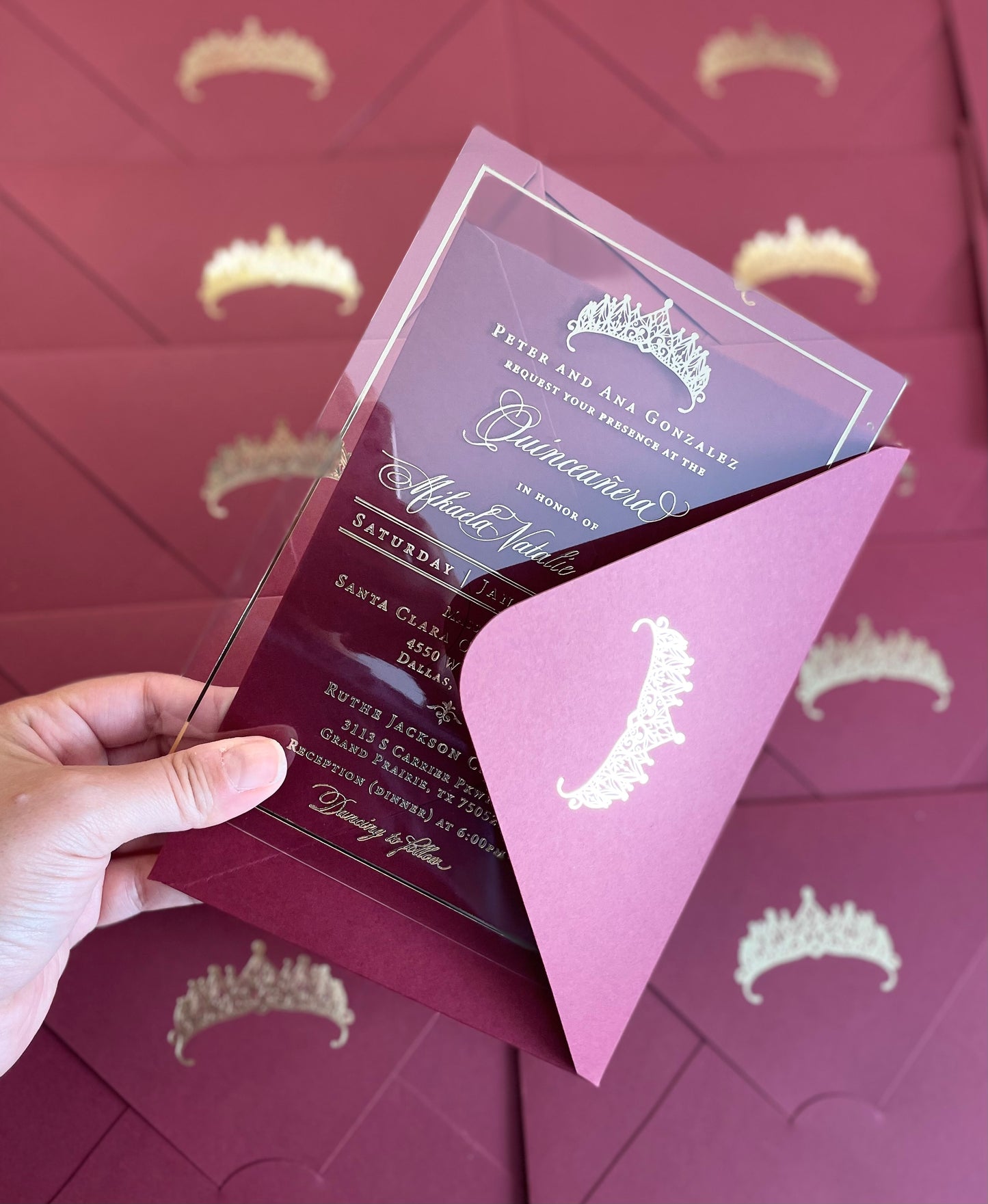 Quinceanera invitation gold foil