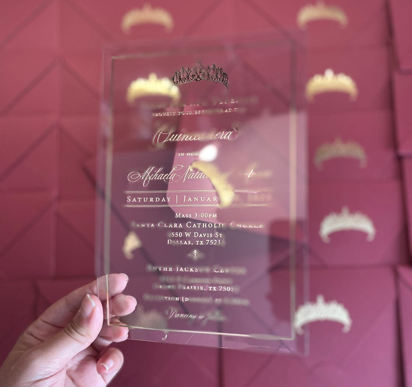 Quinceanera invitation gold foil