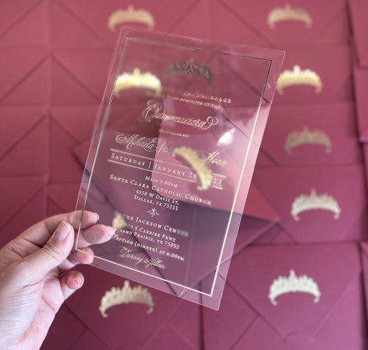 Quinceanera invitation gold foil