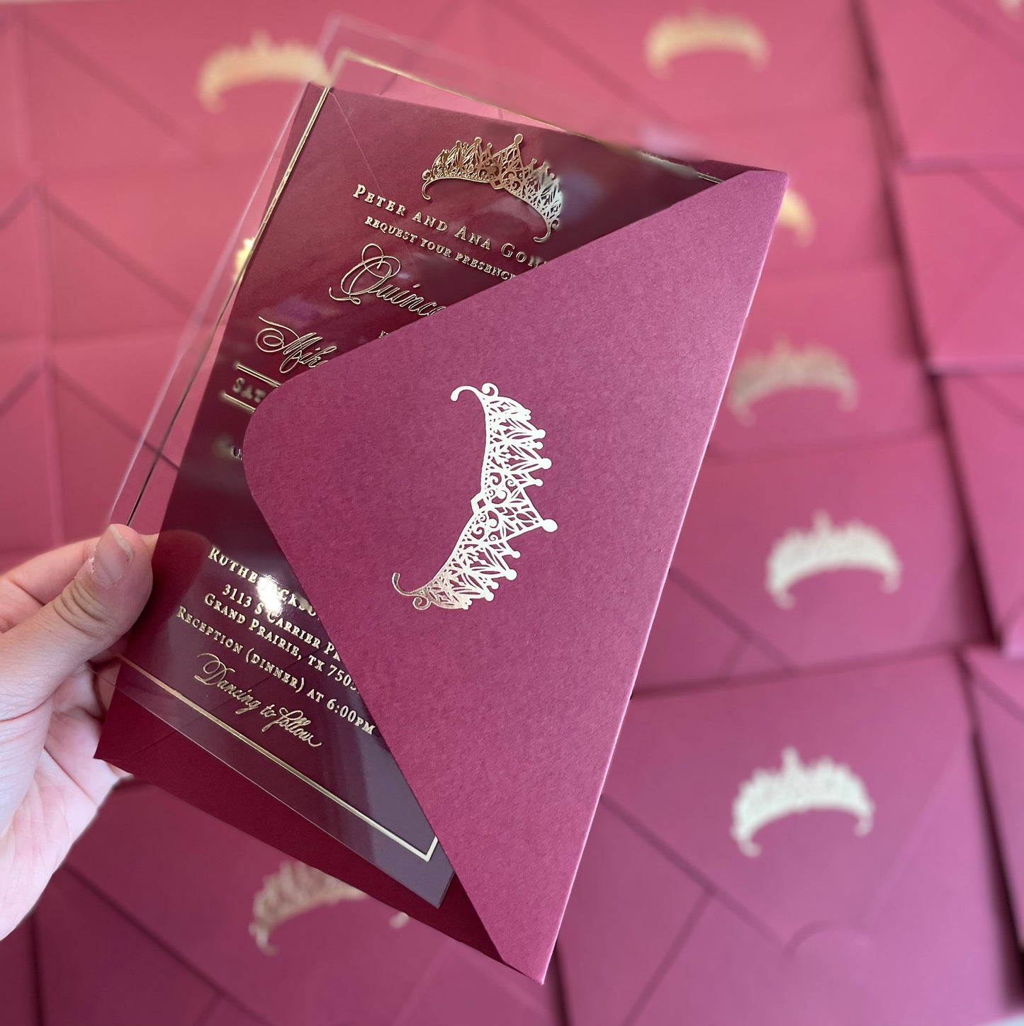 Quinceanera invitation gold foil