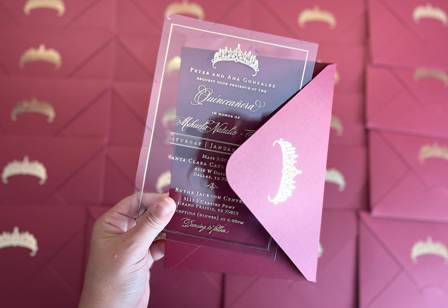 Quinceanera invitation gold foil