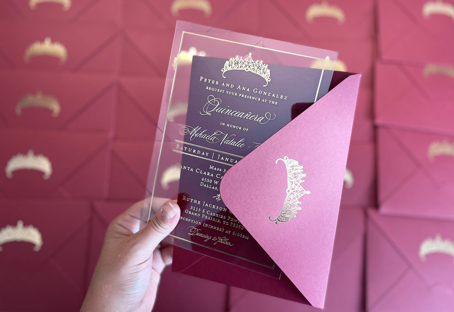 Quinceanera invitation gold foil