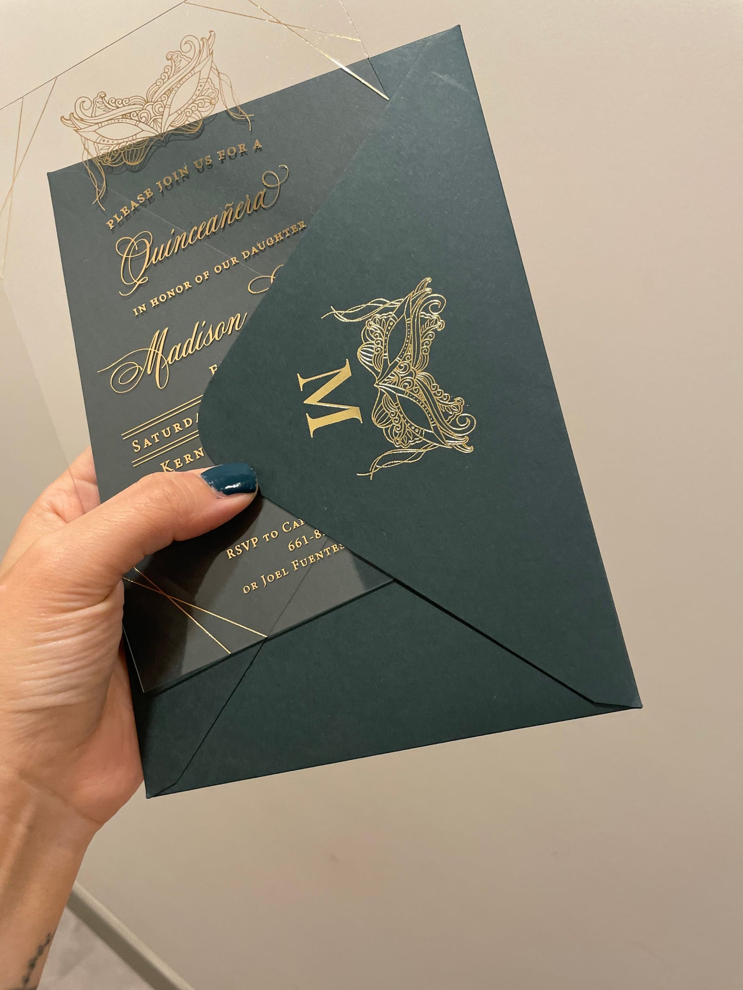 Quinceanera invitation gold foil