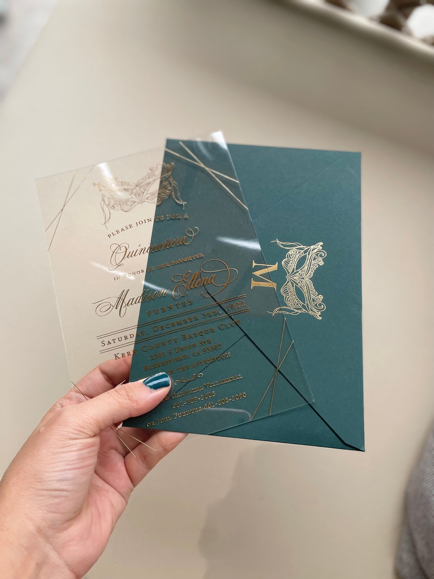 Quinceanera invitation gold foil