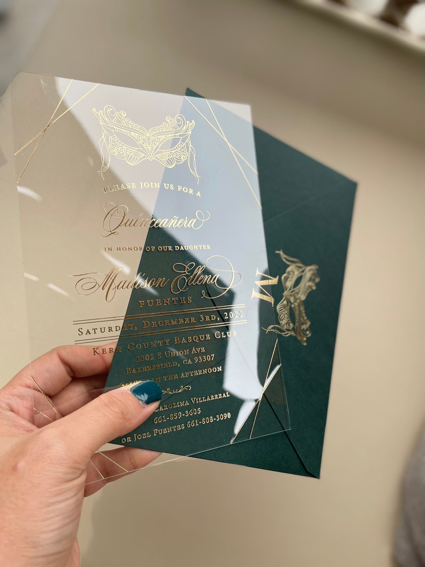 Quinceanera invitation gold foil