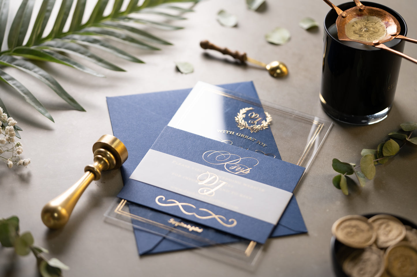 Clear invitation gold foil printed