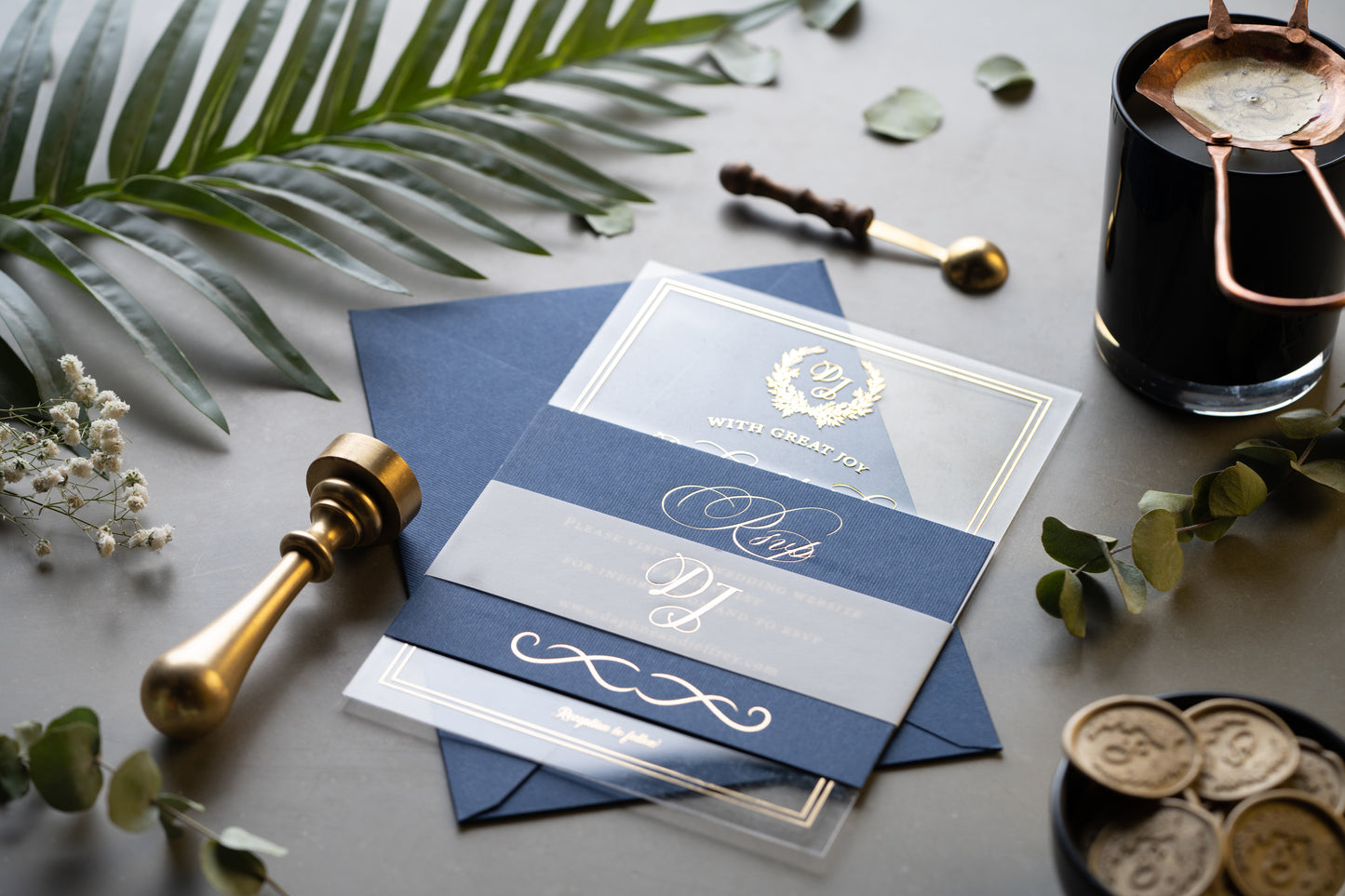 Clear invitation gold foil printed