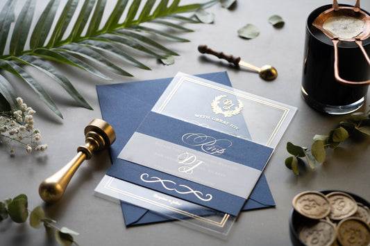 Clear invitation gold foil printed