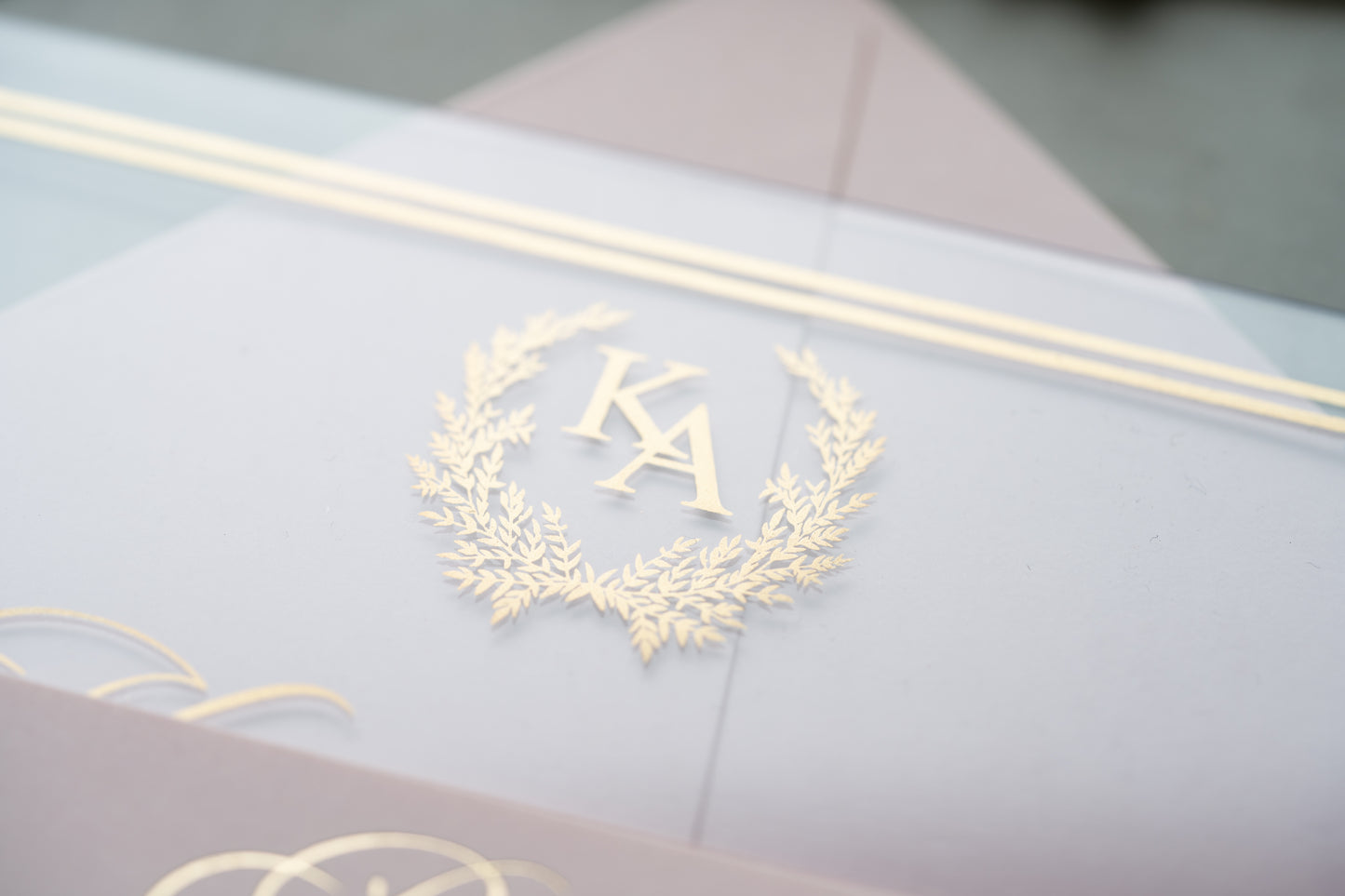 Clear invitation gold foil printed